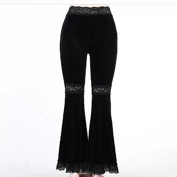 Whimisigoth lace insert velvet flared bellbottoms! For short queens! - Picture 4 of 5